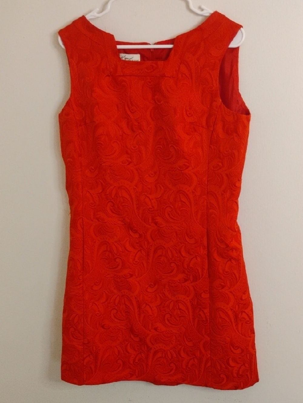 Kim Rogers Red-Orange Textured Sleeveless Square-Neck Mini Dress 14